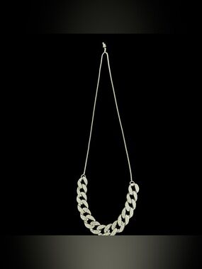 Women's Silver-Tone Pave Cuban  Link Necklace  pre-owned w/ bolero type closure